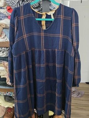 Matilda Jane Navy and Orange Plaid Dress